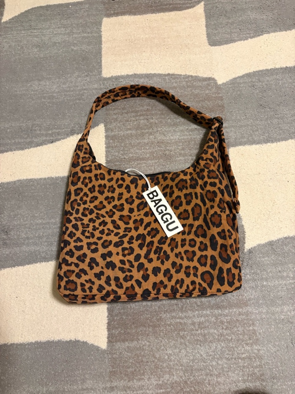 BAGGU Nylon Leopard-Print Shoulder Bag in Brown and Black